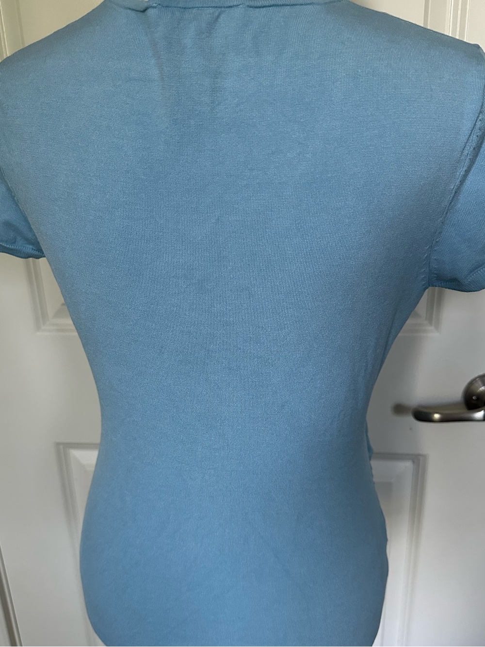 LOFT Light Blue Wrap-Front Short Sleeve Top - Picture 2 of 4
